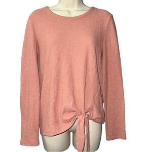 Madewell Tie Front Knit Top Rose‎ Pink Textured Cotton Long Sleeve Women's Small